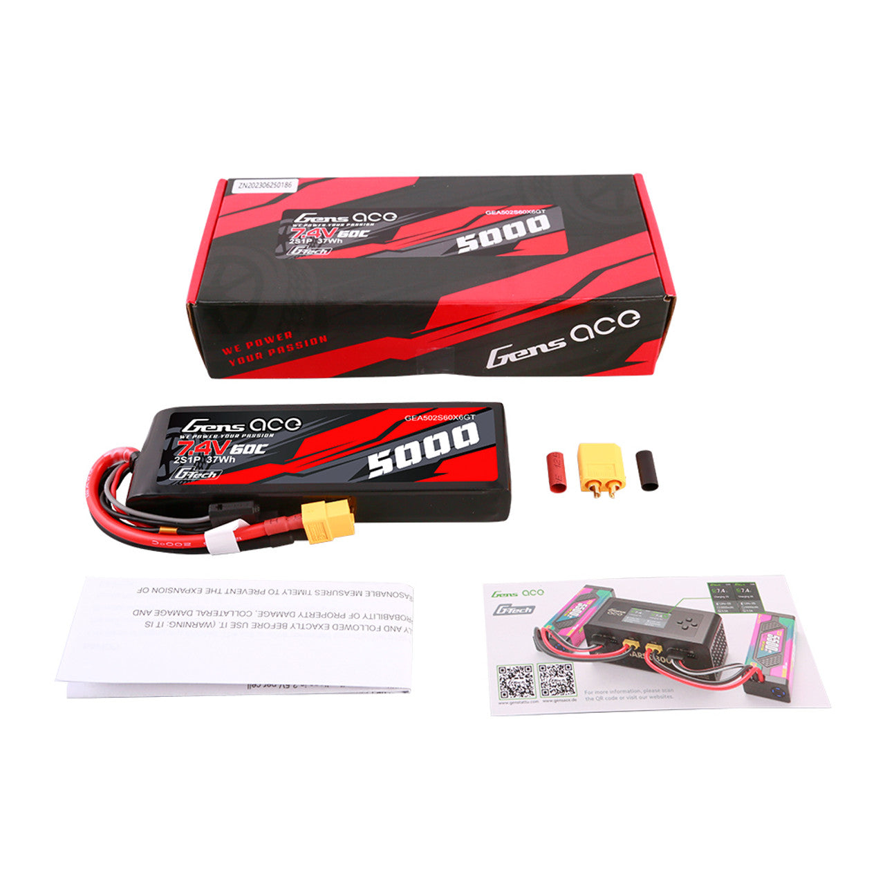 Gens Ace 5000mAh 2S 7.4V 60C Short-Size G-Tech con conector XT60