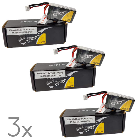 3 pack  Batería Lipo TATTU 650 mah 3S 75C conector XT-30