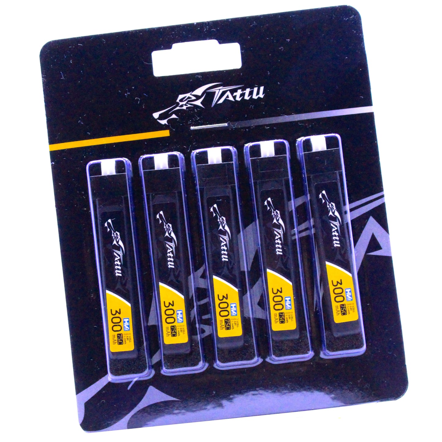 5 Pack - Batería Lipo TATTU 300 mah 1S 3.8 HV 75C conector PHR 2.0 y BT2.0